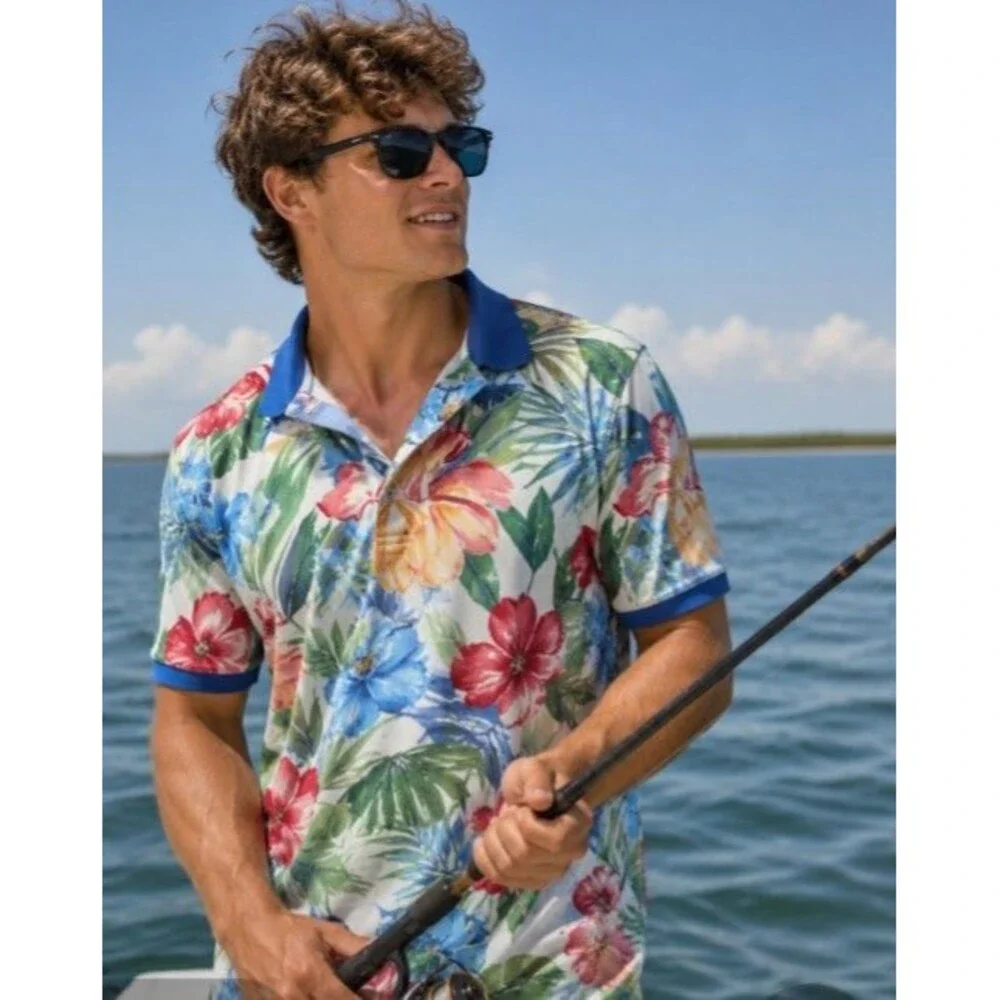 New Polo Ralph Lauren Men's Med Riviera Print Mesh Polo Shirt Vacation Sailing